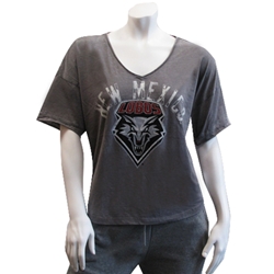 Women's V-Neck T-shirt NM Lobos Shield Gray