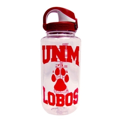 Water Bottle UNM Lobos Paw Print 32oz Clear/Red