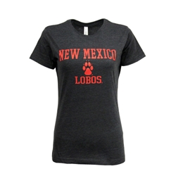 Women's Ouray T-Shirt NM Lobos Paw Print Dark Gray