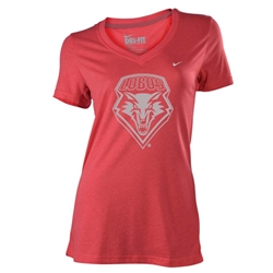 Women's Nike V-Neck T-Shirt Lobos Shield Distressed Red