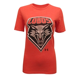 Women's Under Armour T-Shirt Distressed Lobos Shield Red