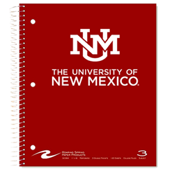 UNM 3 Subject Spiral Notebook UNM Interlocking Logo The University Of New Mexico