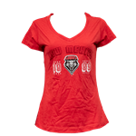Women's Ouray V-Neck T-Shirt NM 1889 Lobo Shield Red Heather