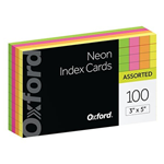 Ess Index Cards 3x5 Ruled Assorted Glow 100/pk