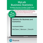 MYLAB STATISTICS WITH PEARSON ETEXT - 24 MONTH COMBO ACCESS CARD FOR STATISTICS FOR BUSINESS AND ECONOMICS 14E