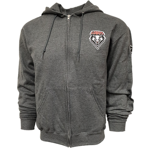 UNM Bookstore - Men's Champion Hood Jacket Lobo Shield Granite