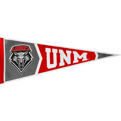 UNM Bookstore Sew Pennant 12x30 UNM Lobo Shield Red/White/Black