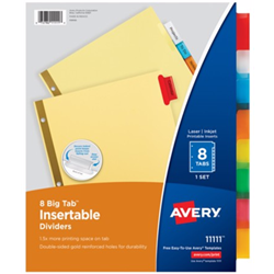 Avery Big Tab Insertable Dividers Assorted Colors 8 Pack