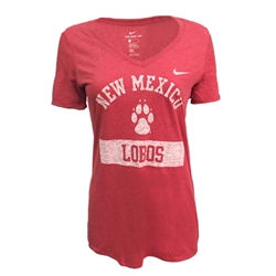 Women's Nike V-Neck New Mexico Lobos with Paw Red Heather