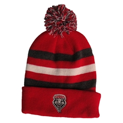 Youth Beanie UNM Shield Red Grey White With Pom