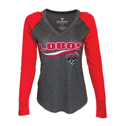 Women's Colosseum Long Sleeve T-shirt Lobos Lobo Shield Side Wolf Gray/Red