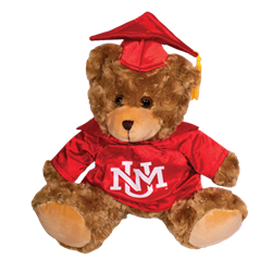 Plush Graduation Teddy Bear Red Cap & Gown UNM Interlocking Beige