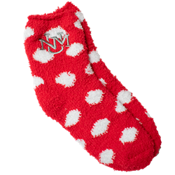 Women's ZooZatZ Fuzzy Polka Dot Socks UNM Interlocking Logo Red & White