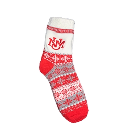 Women's ZooZatZ Fuzzy Christmas Socks UNM Interlocking Red, Grey & White