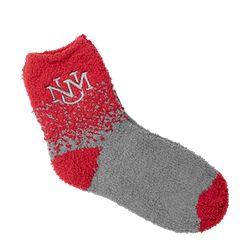 Women's ZooZatZ Fuzzy Socks UNM Interlocking Logo Red & Grey
