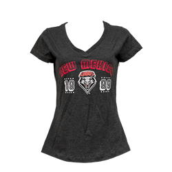Women's Ouray V-Neck T-Shirt NM 1889 Lobo Shield Charcoal
