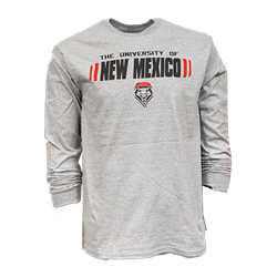 Unisex Long Sleeve T-shirt UNM Lobos Shield Grey