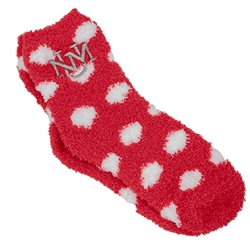 Women's ZooZatZ Fuzzy Dot Socks UNM Interlocking Logo Red/White