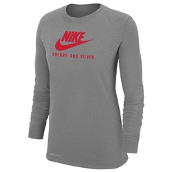 Women's Nike Long Sleeve T-Shirt Cherry And Silver Dark Heather