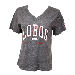 Women's League V-Neck T-Shirt Lobos We Are New Mexico 1889 Fall Heather