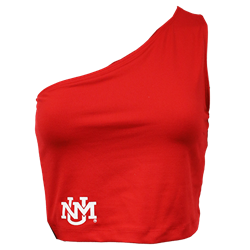 Women's ZooZats Crop Tank One Shoulder UNM interlocking Shield Red