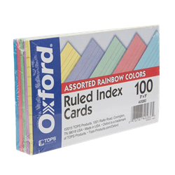 OXF Ess Index Cards 3x5 Ruled Assorted 100/pk